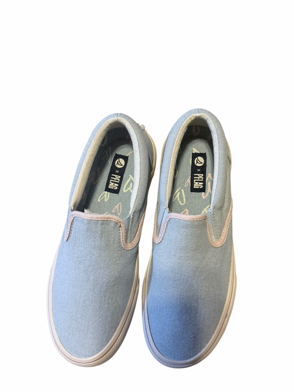 🌟🌼 NIB Sperry Mens Striper Ii Slip-on Pride Canvas in Light Blue with Pink Trim